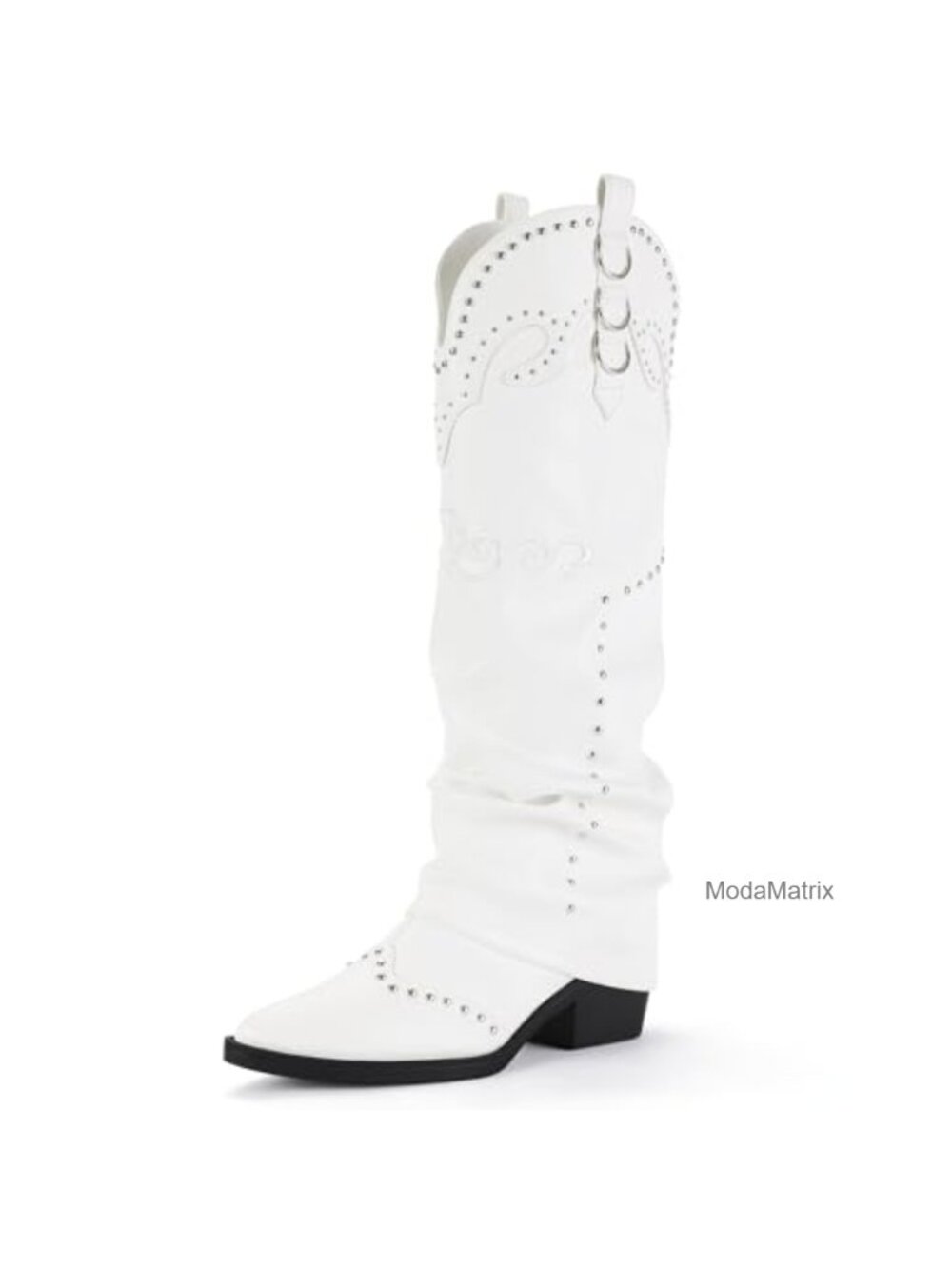 Fold Over Cowboy Boots Knee High Western Embroidered Pointed Toe Slouchy Block
